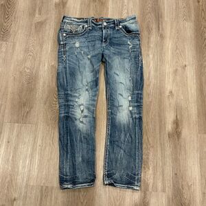 Vintage 00s Y2K Rock Revival Jeans Mens 36x30 Herb Straight Blue Distressed